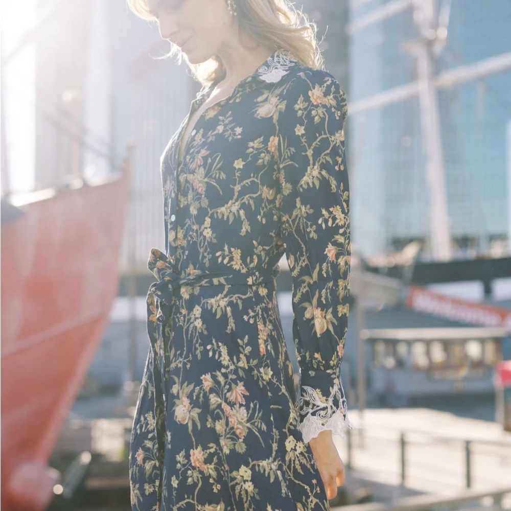 MASON'S DAUGHTER Samantha Shirtdress, Heirloom Bouquet Viscose Twill. Small NWT - Picture 5 of 5